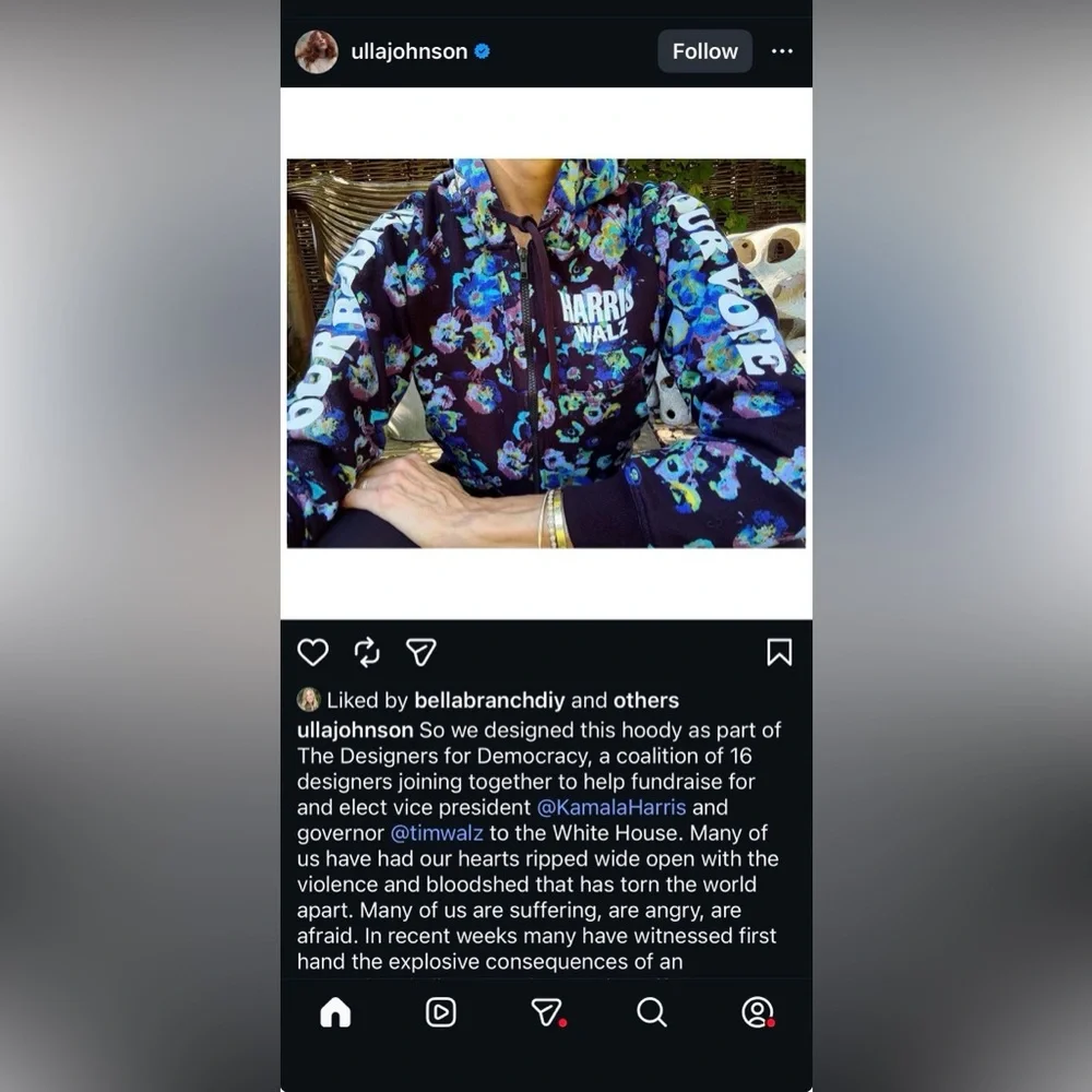 Ulla Johnson x Designers for America “Our Bodies Our Vote” Floral Hoodie Size M - Picture 8 of 9